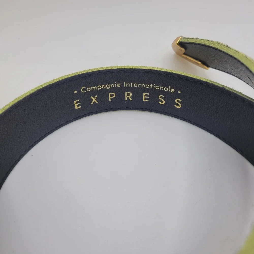 Vintage Express Belt Small Tan Yellow Suede Gold Buckle 90s Boho Western Chic